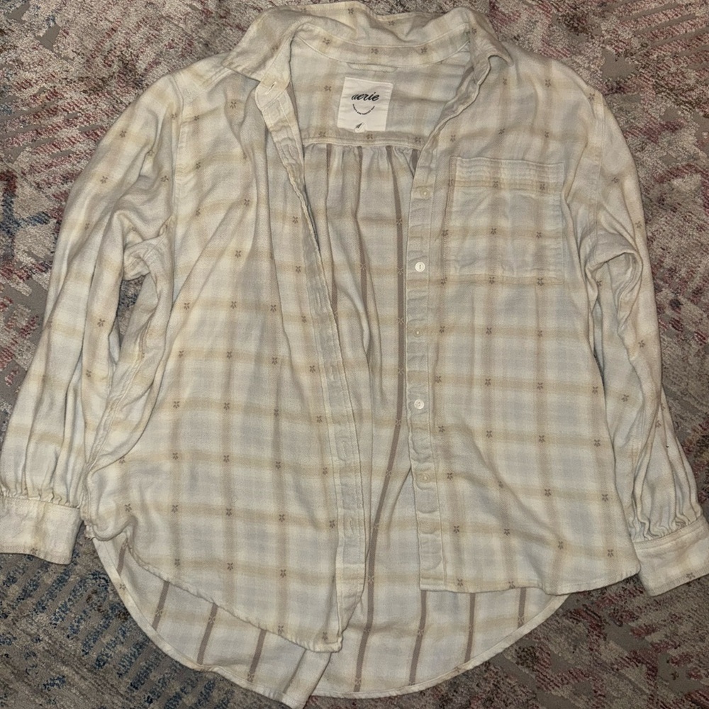 Aerie Cream and White Plaid Shirt
